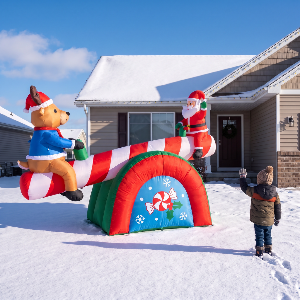 4.7 ft Animated Santa & Reindeer Seesaw
