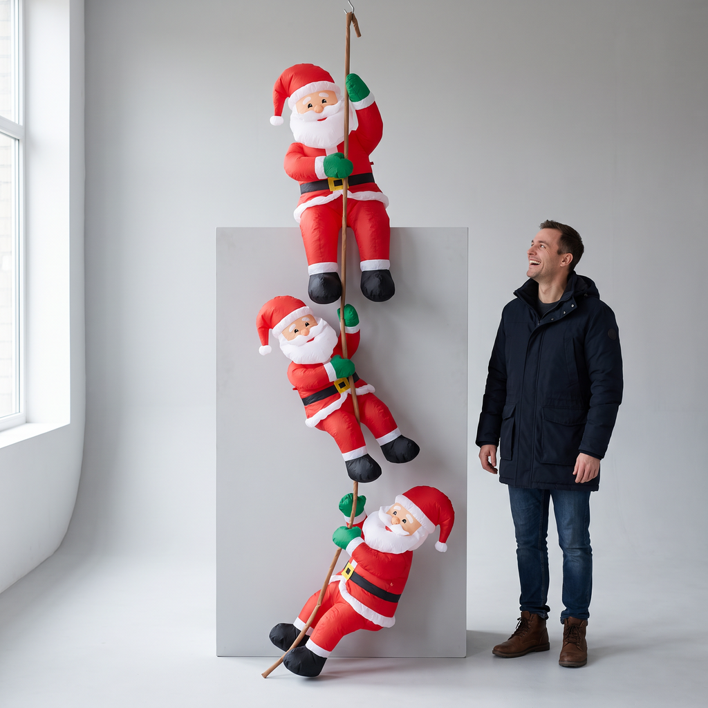 9.2 ft Hanging Trio of Climbing Santas
