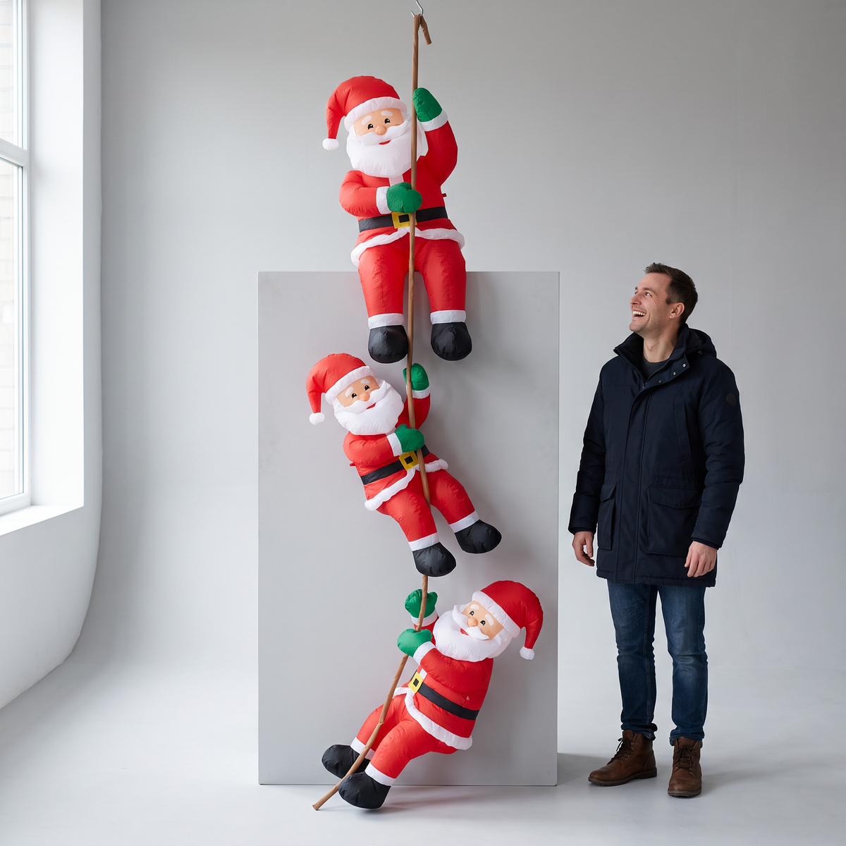 9.2 ft Hanging Trio of Climbing Santas