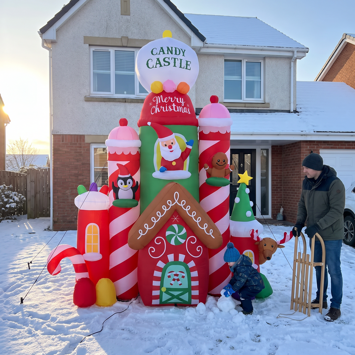 9.8 ft Christmas Candy Castle with Santa & Friends