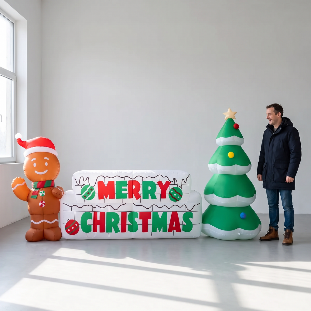 9.5 ft Merry Christmas Sign with Gingerbread Man & Tree