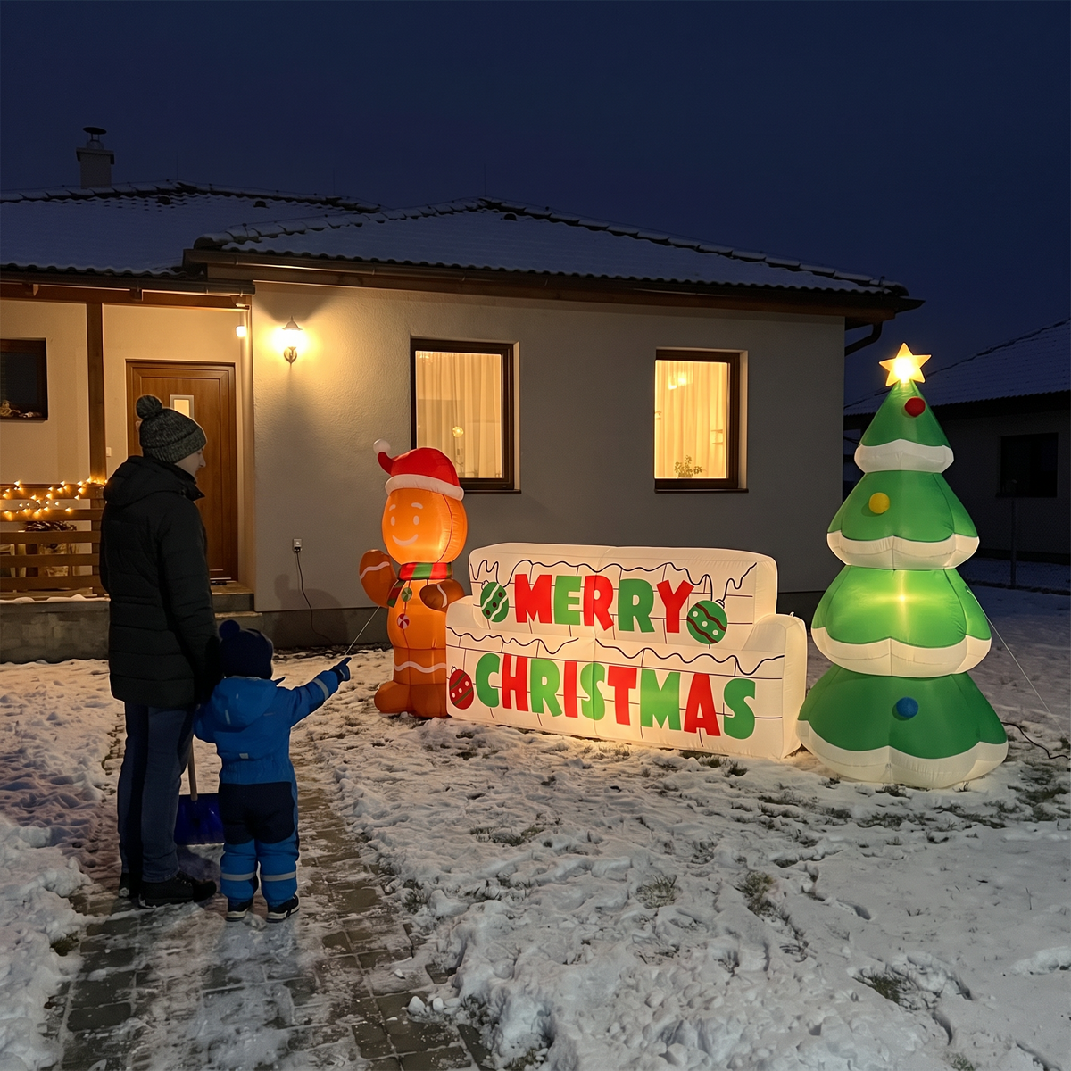 9.5 ft Merry Christmas Sign with Gingerbread Man & Tree