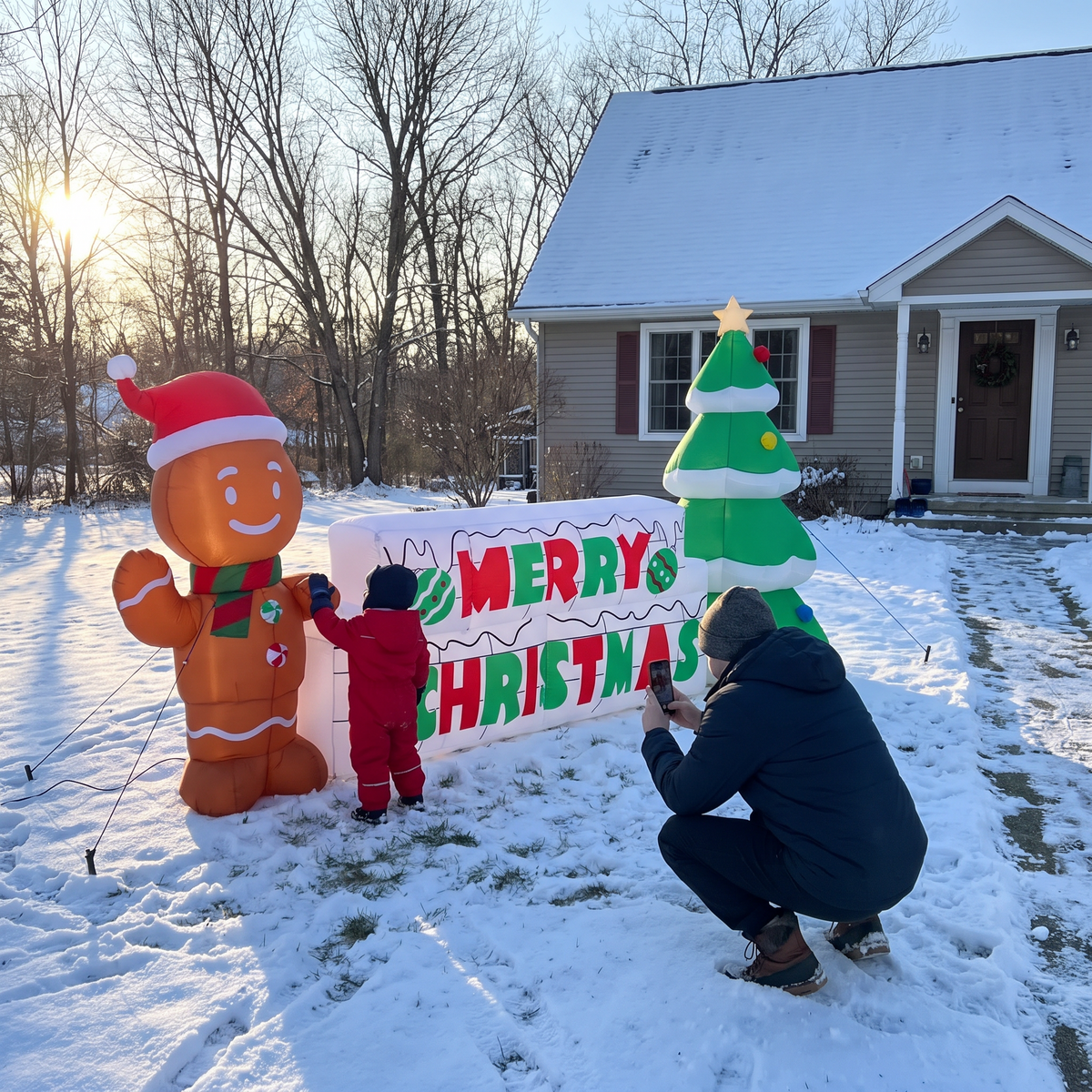 9.5 ft Merry Christmas Sign with Gingerbread Man & Tree