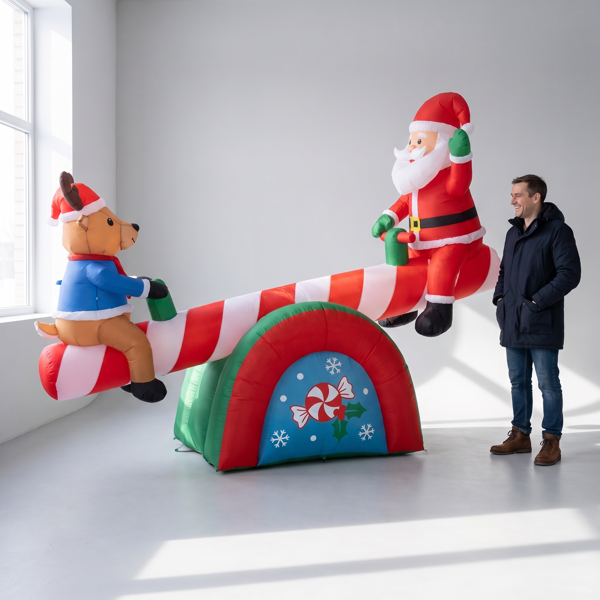 4.7 ft Animated Santa & Reindeer Seesaw